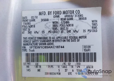 2010 Ford F-150 Fx2 Sport/Xl/Xlt from USA, damaged, VIN 1FTEW1C85AKC18744